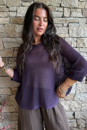 Conrad Grunge Loose Cotton Knit Aubergine